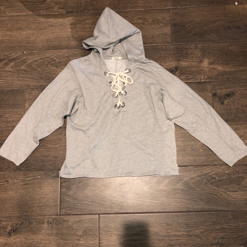 Essue Gray lace up hoodie size medium